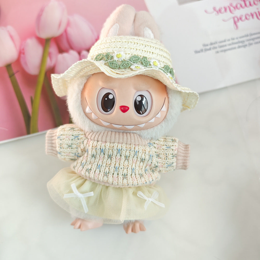 Labubu Doll Outfit Set - Knitted Sweater & Gauze Skirt with Bow Headband