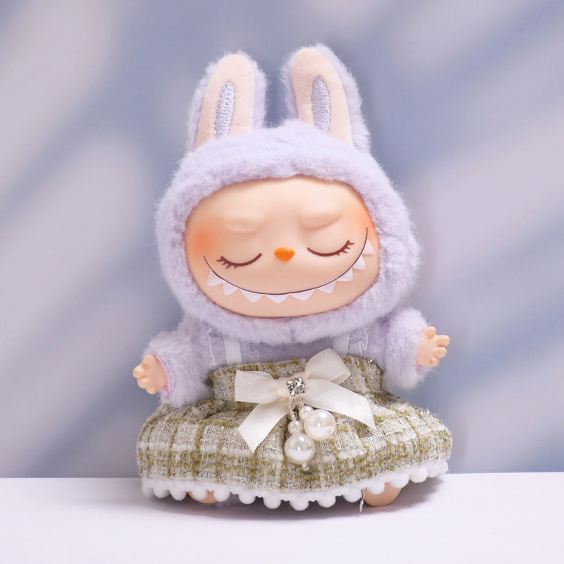 Labubu Doll Plaid Skirt Outfit - Wool Bow & Floral Skirts for 2nd Gen Pendant