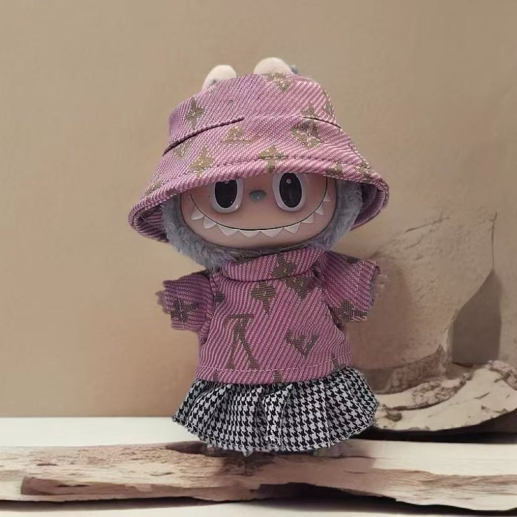 Labubu Doll Clothes Set for 17cm Vinyl Doll - Pink, Green, Black, Brown Outfits