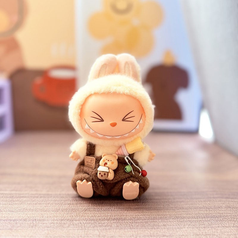 Labubu Doll Overalls Set with Baby Bottle & Hat - Cute Outfit for 1st & 2nd Gen