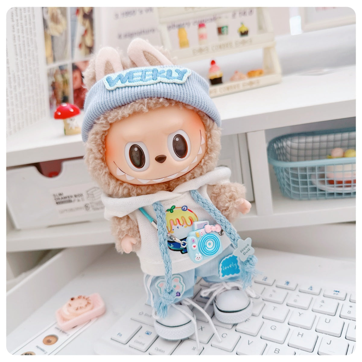 Labubu Doll Outfit - Milk Blue Morning Dew Three-Piece Set with Accessories