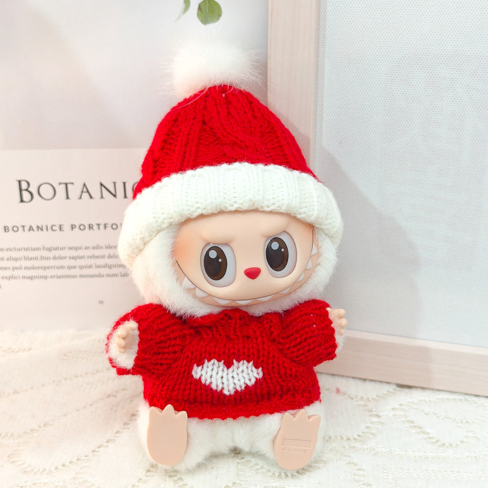 Labubu Doll New Year Red Sweater & Lucky Hat Outfit for 15-17cm Pendant Doll