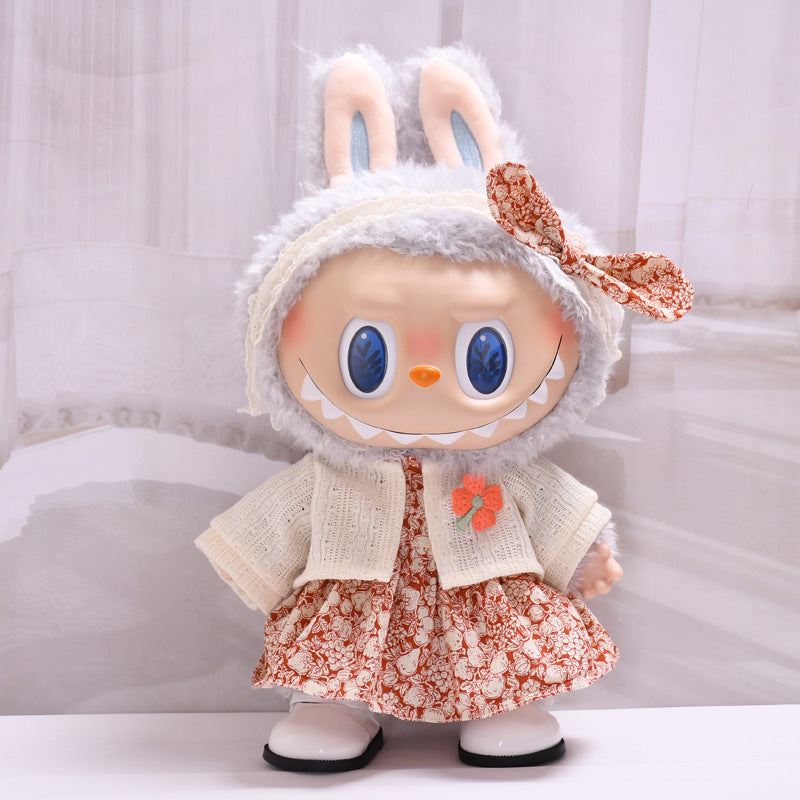 Labubu Doll Flower Headband Skirt Outfit for 38cm Vinyl Doll