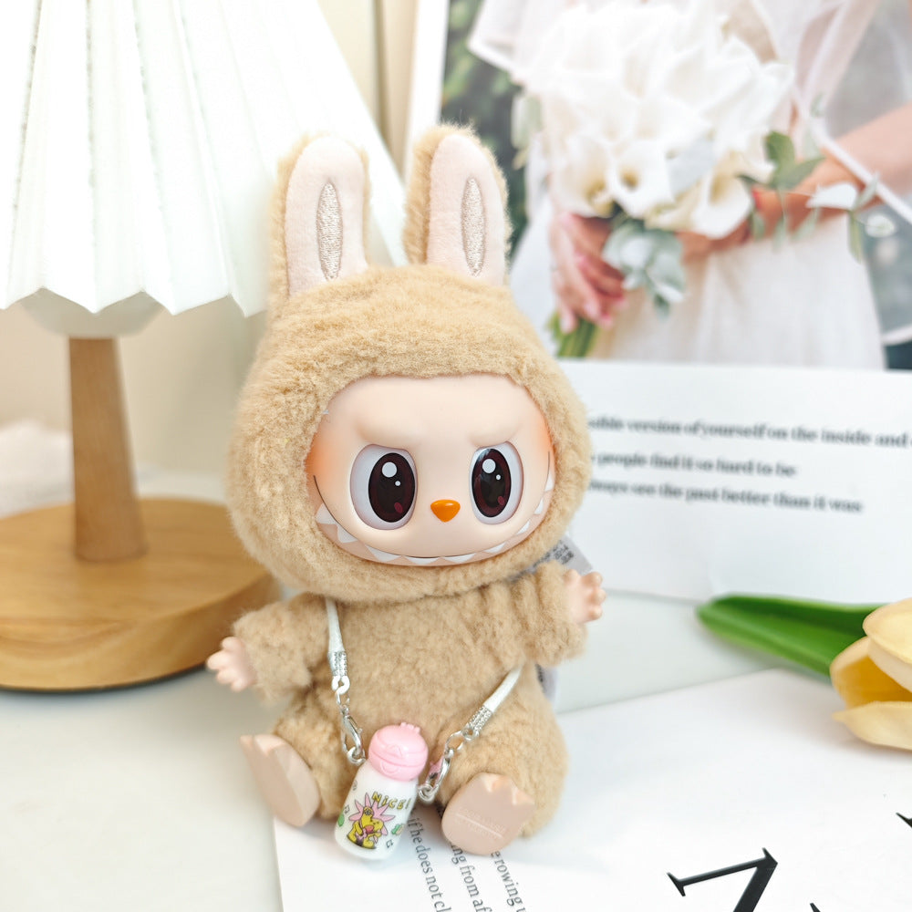 Labubu Doll Summer Outfit with Straw Hat & Accessories for 15cm Vinyl Doll