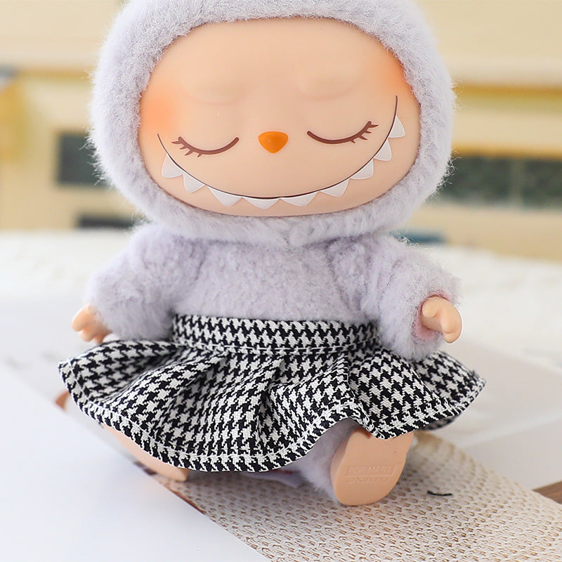 17cm labubu doll coat generation 2 labubu sitting party for leather jacket coat skirt hat shoes