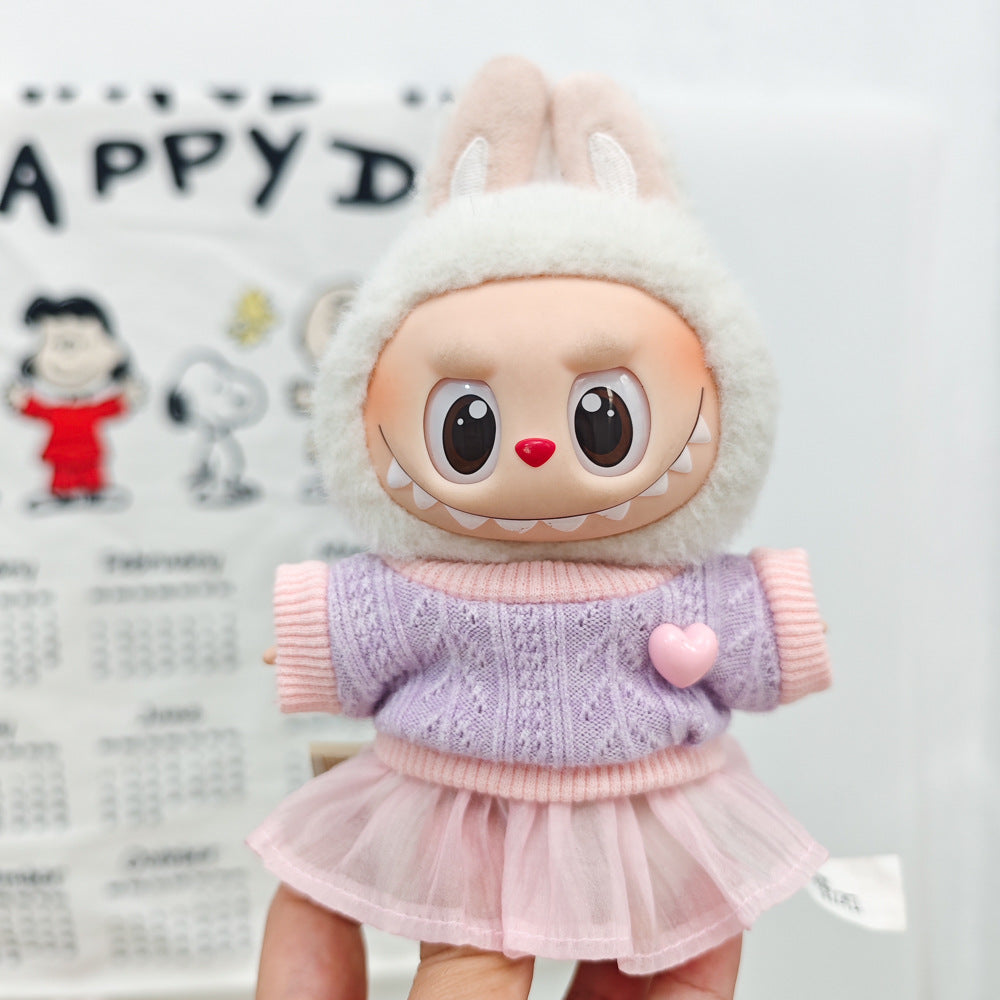 Labubu Doll Spring Outfit Set with Straw Hat & Accessories for 17cm Vinyl Doll