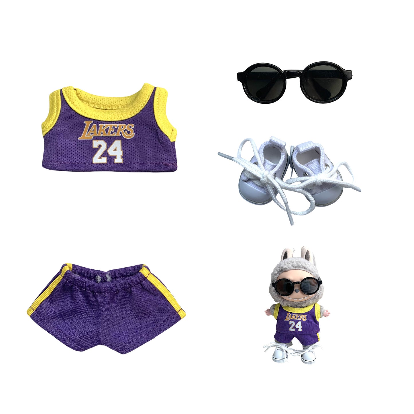 Labubu 17cm Basketball Jersey Outfit for Vinyl Doll - Red, Yellow, Purple