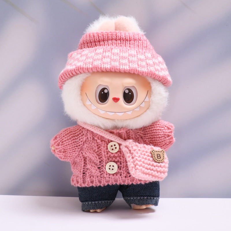 Labubu Doll Button Sweater & Hat Outfit Set for 1st & 2nd Gen Pendants