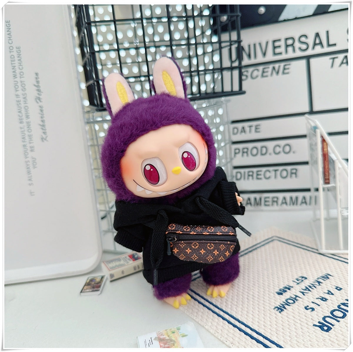Labubu Doll Hooded Sweatshirt & Crossbody Bag Outfit for 10cm & 17cm Vinyl Dolls
