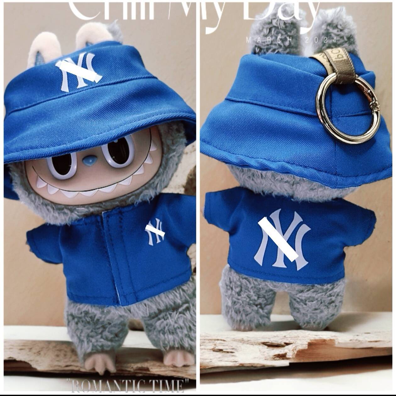 Labubu Doll Outfit - Blue & White T-Shirt with Hat for 17cm & 5cm Labubu