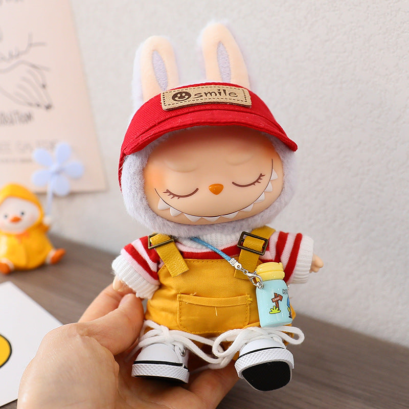 Rab cloth doll vinyl 17cm clothes doll labubu Macaron pendant clothing sweater strap pants hat shoes