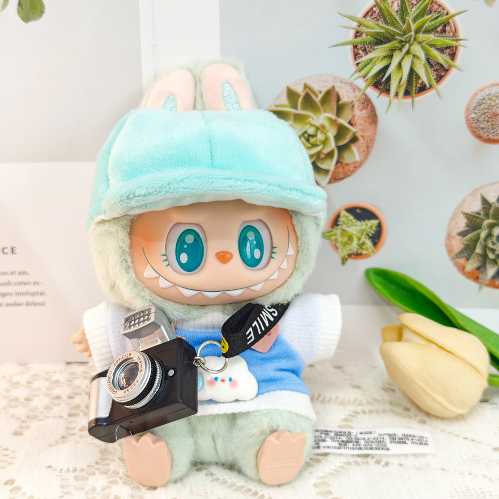 Labubu Doll Outfit - Bunny Pink & Cloud Blue Sweatshirt with Peaked Cap & Accessories