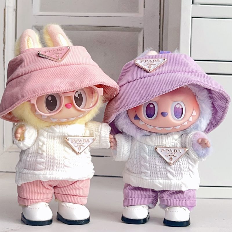 Labubu Doll Outfit - White Triangle Sweater with Colorful Accessories