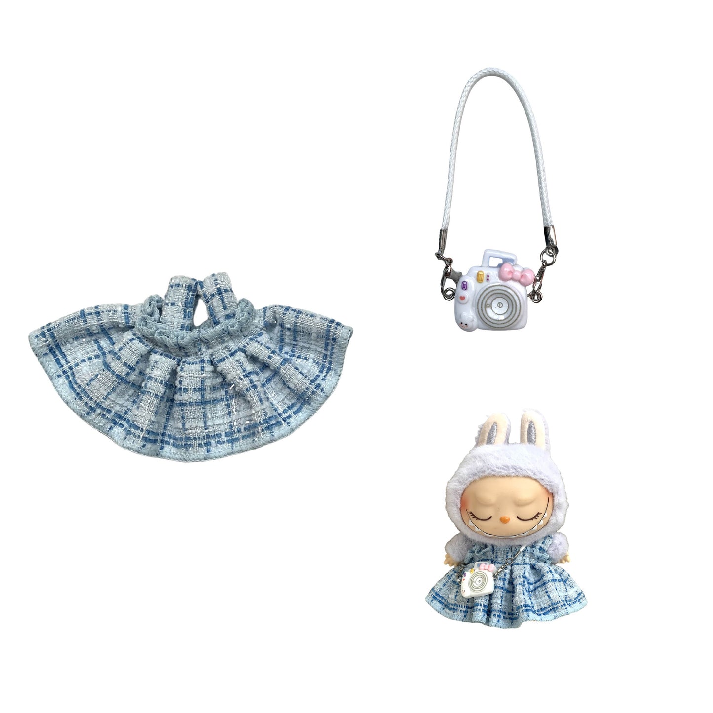Labubu Doll Chanel Style Strap Dress Outfit for 15/17cm Dolls