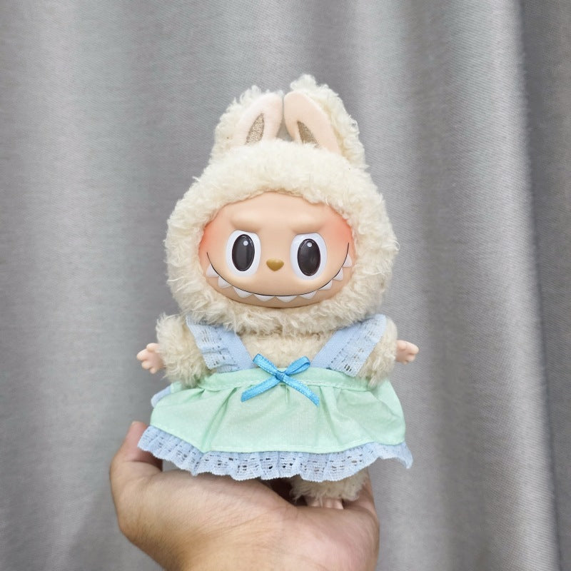 First, Second, and Third Generation Labubu Sitting Party Doll Clothes Cola Labubu Vinyl Clothes Fisherman Hat Overalls Set