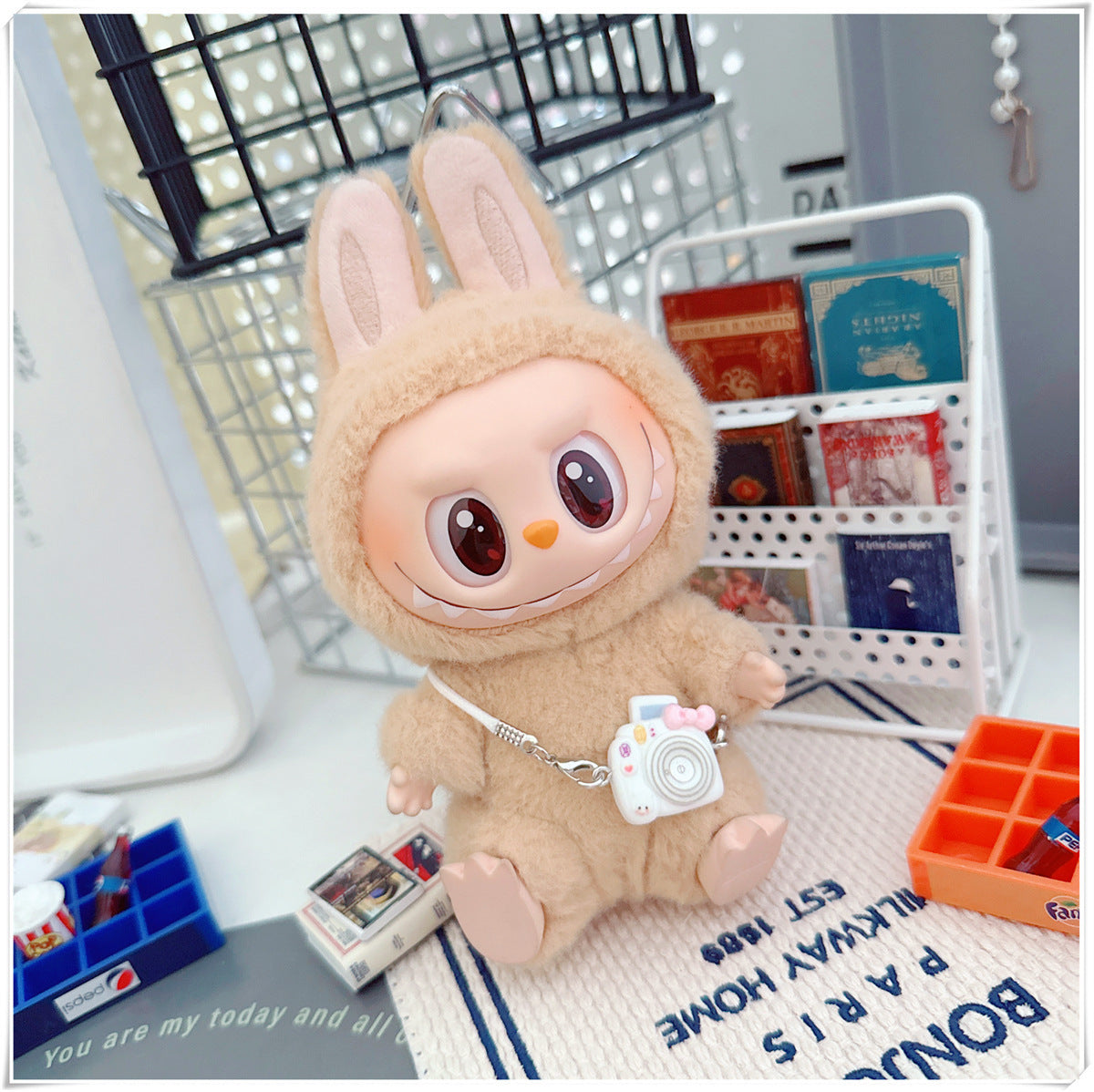 Labubu Doll Clothes - Sweet Dog Travel Outfit & Camera Bags