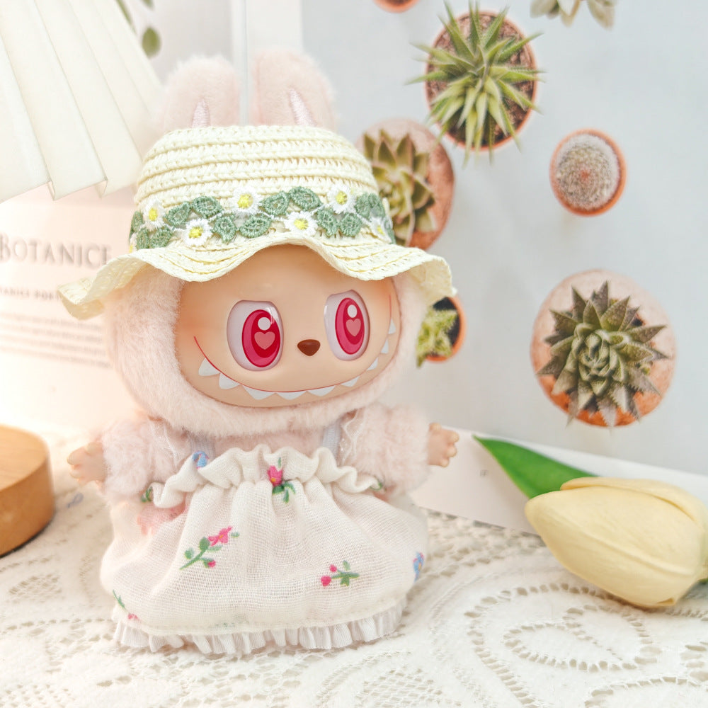 Labubu Doll Floral Dress & Straw Hat Outfit for 1st & 2nd Gen Pendants