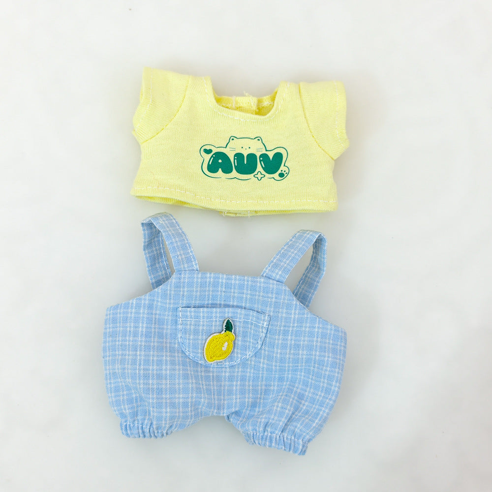 Labubu Doll Summer Outfit Set with Straw Hat & Canvas Shoes