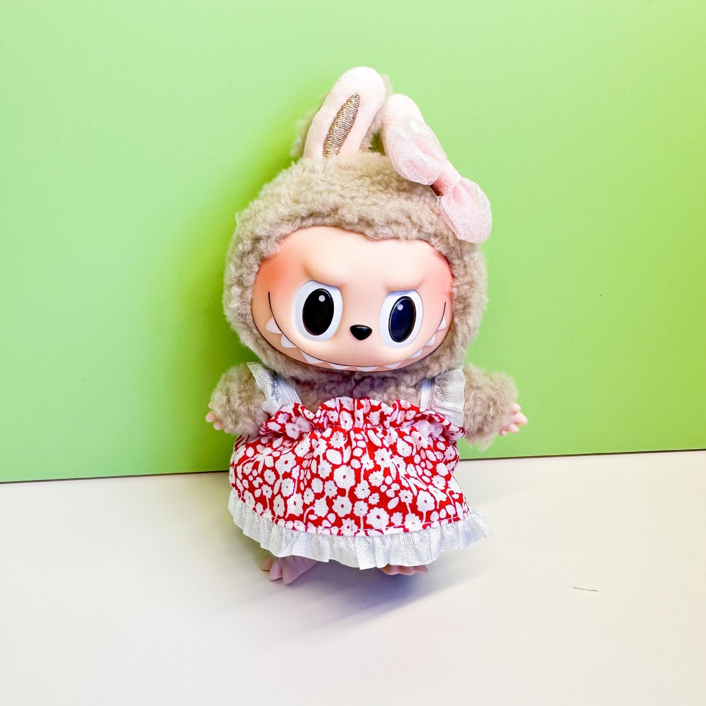 15cm blind box pull cloth pendant clothes casual two-piece macaron labubu pendant doll plaid suit
