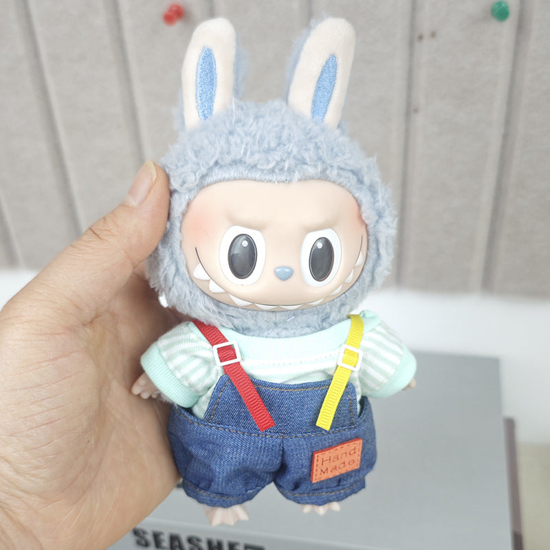 Labubu Doll Striped T-Shirt Overalls for 17cm Vinyl Doll
