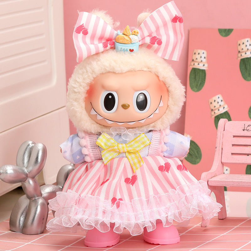 Labubu 17cm Doll Party Skirt Outfit - Rainbow, Yellow, Blue, Pink