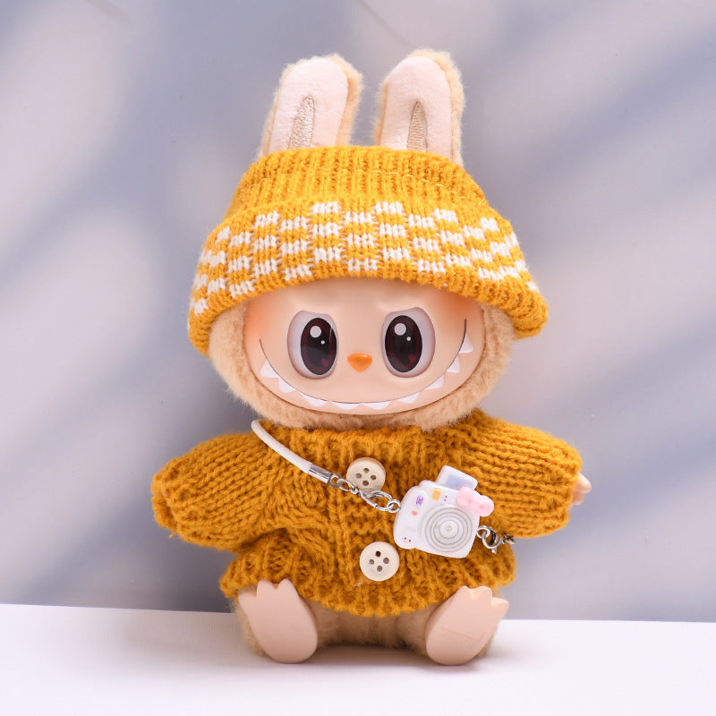 Labubu Doll Button Sweater & Hat Outfit Set for 1st & 2nd Gen Pendants