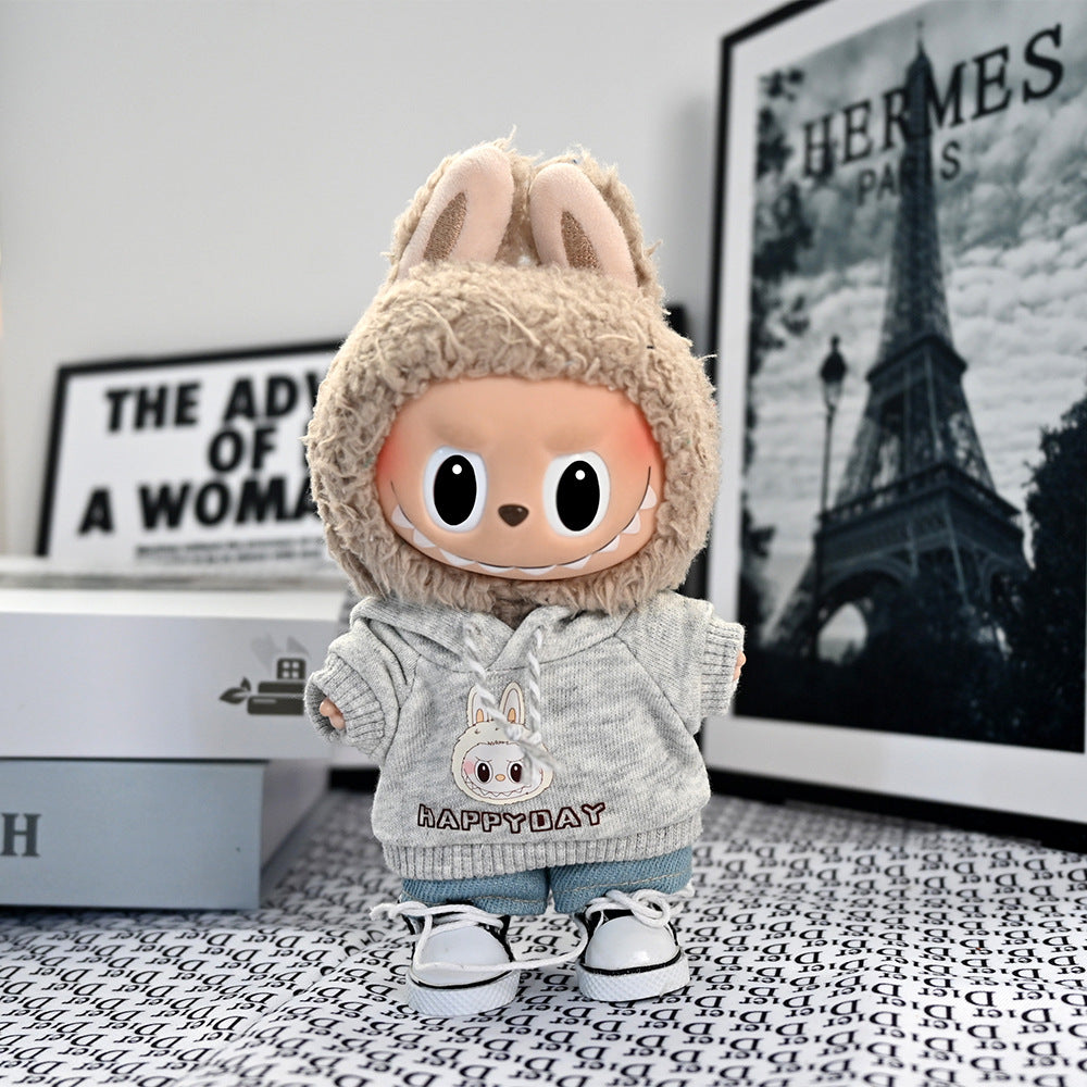 Labubu 17cm Doll Clothes Set - Trendy Sweatshirt & Denim Outfit