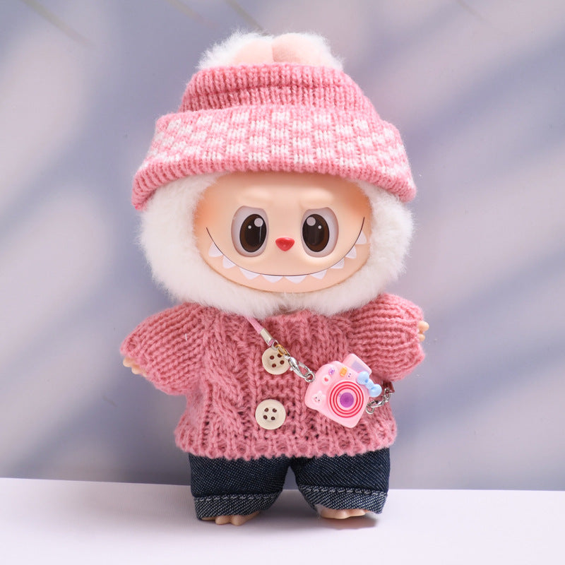 Labubu Doll Button Sweater & Hat Outfit Set for 1st & 2nd Gen Pendants