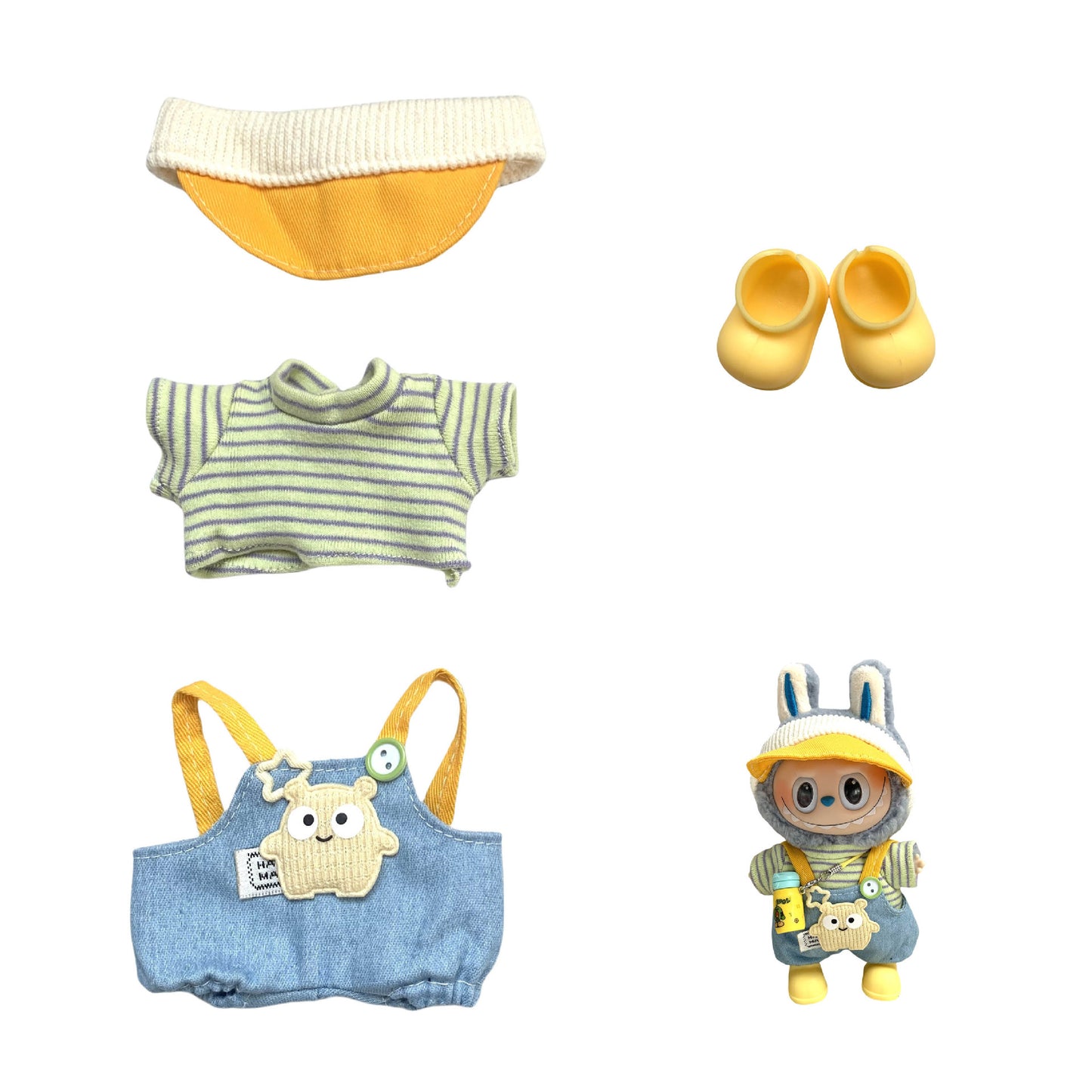 17cm Labubu Doll Yellow Gardener Outfit with Accessories