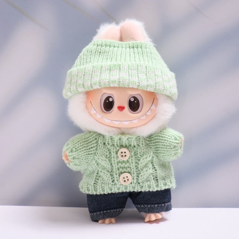 Labubu Doll Button Sweater & Hat Outfit Set for 1st & 2nd Gen Pendants