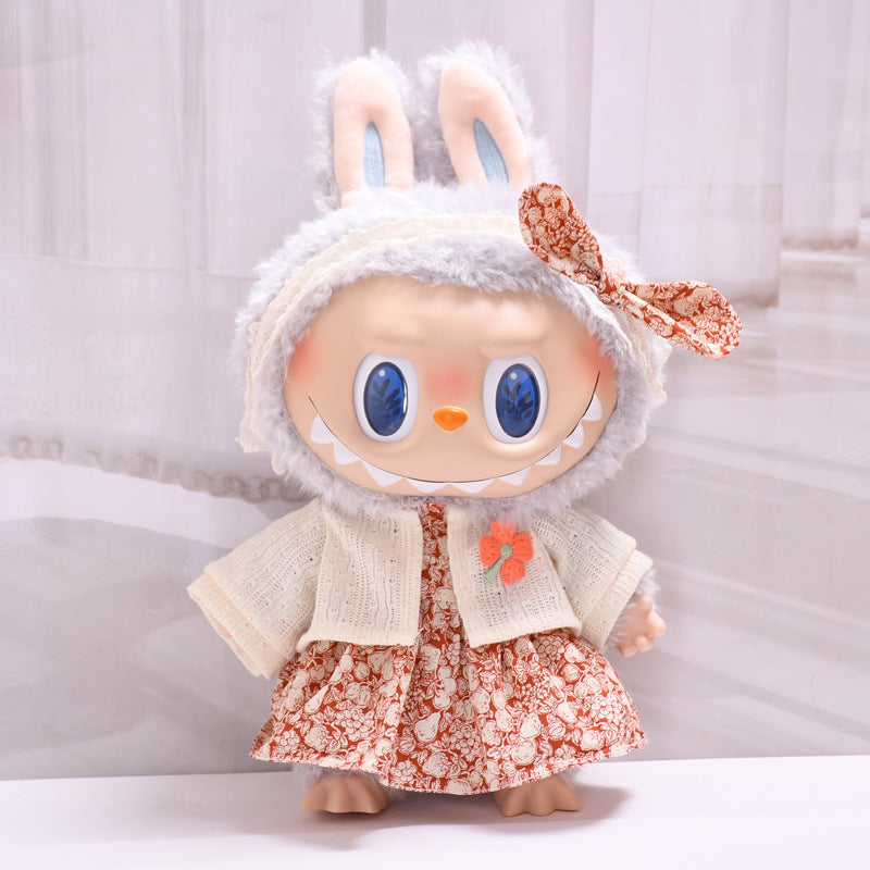 Labubu Doll Flower Headband Skirt Outfit for 38cm Vinyl Doll
