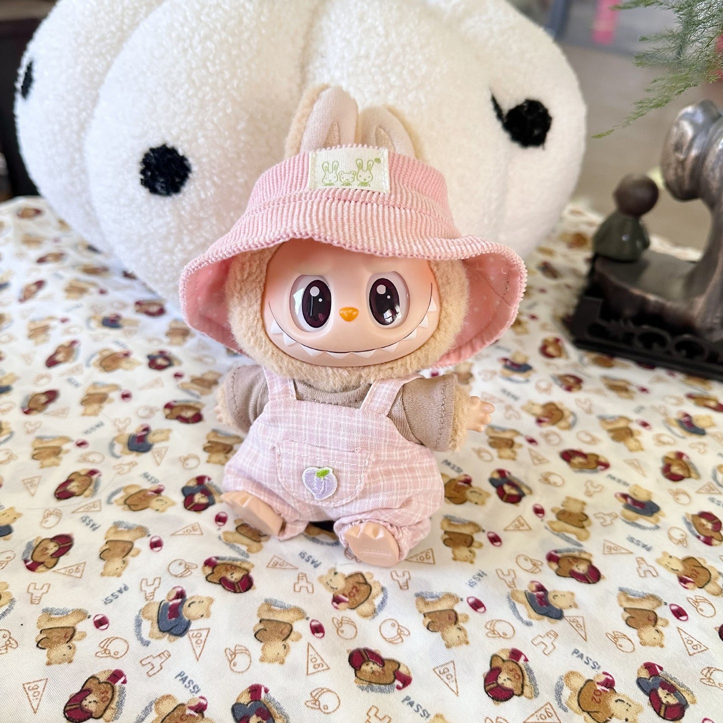 Vinyl Macaron Labu Cloth Clothes Two-generation LABUBU for Casual Plaid Two-piece Spring New Cute