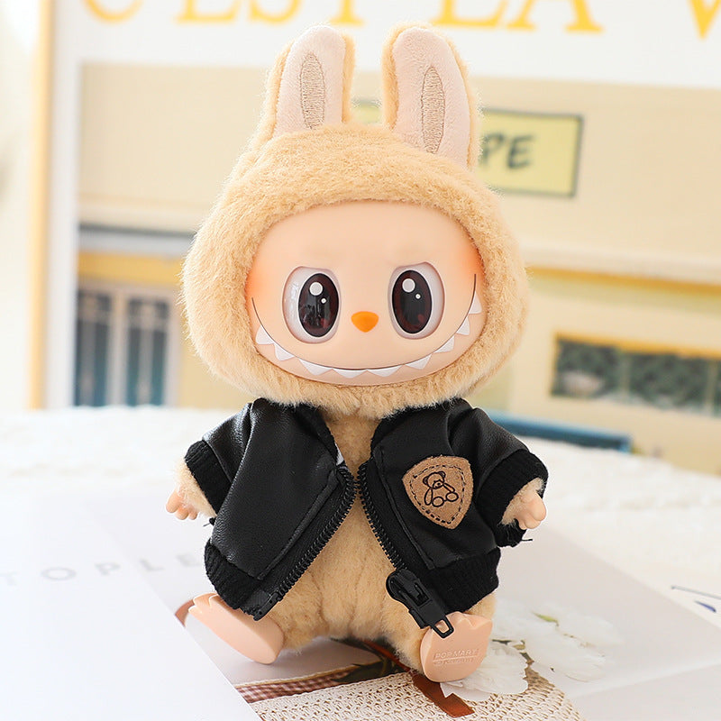 17cm labubu doll coat generation 2 labubu sitting party for leather jacket coat skirt hat shoes
