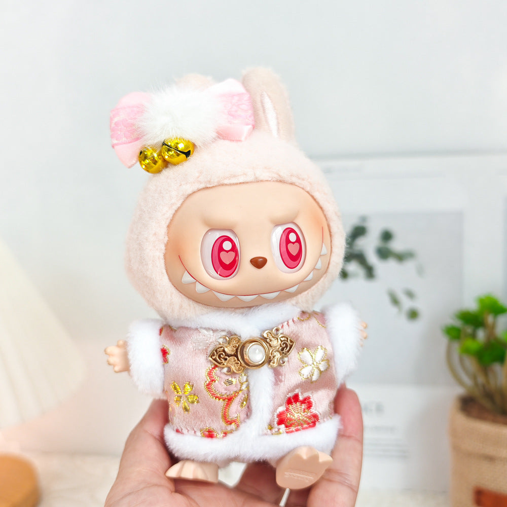 Labubu Doll New Year Red Sweater & Lucky Hat Outfit for 15-17cm Pendant Doll