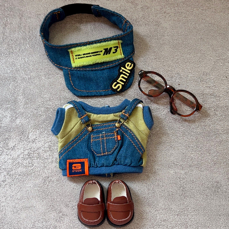Labubu Doll Denim Overalls Outfit for 17cm Vinyl Dolls