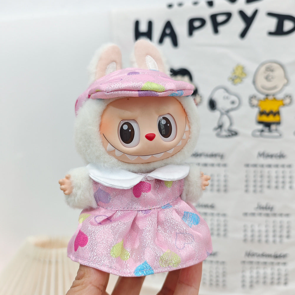 Labubu Doll Outfit - Sweetheart Strawberry Chef & Colorful Skirt for 15-17cm Pendant