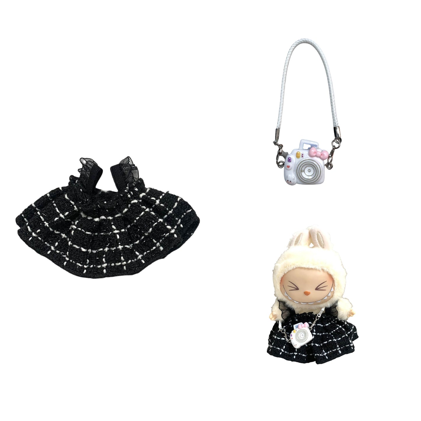 Labubu Doll Chanel Style Strap Dress Outfit for 15/17cm Dolls