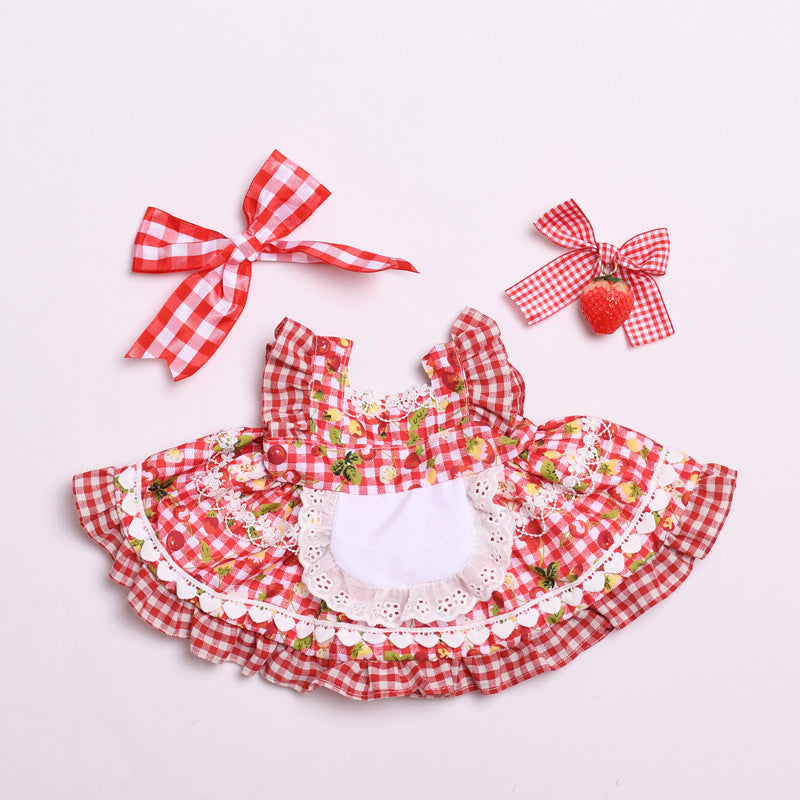 Labubu Doll Red Strawberry Pastoral Dress Skirt for 38cm Vinyl Doll