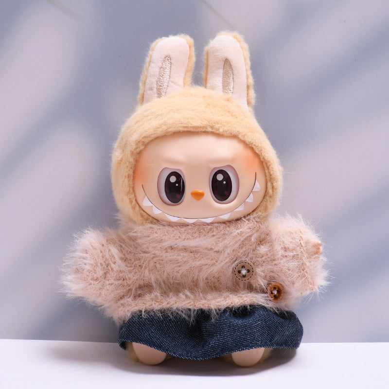 Labubu Doll Outfit - Furry Button Top & Denim Skirt/Jeans for 2nd Gen Pendant