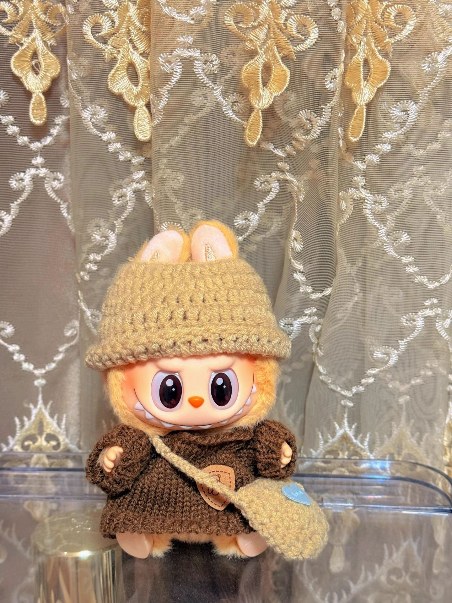 17cm Labubu Blind Box Doll Second Generation Sitting Party Cute Cartoon Plush Jumpsuit