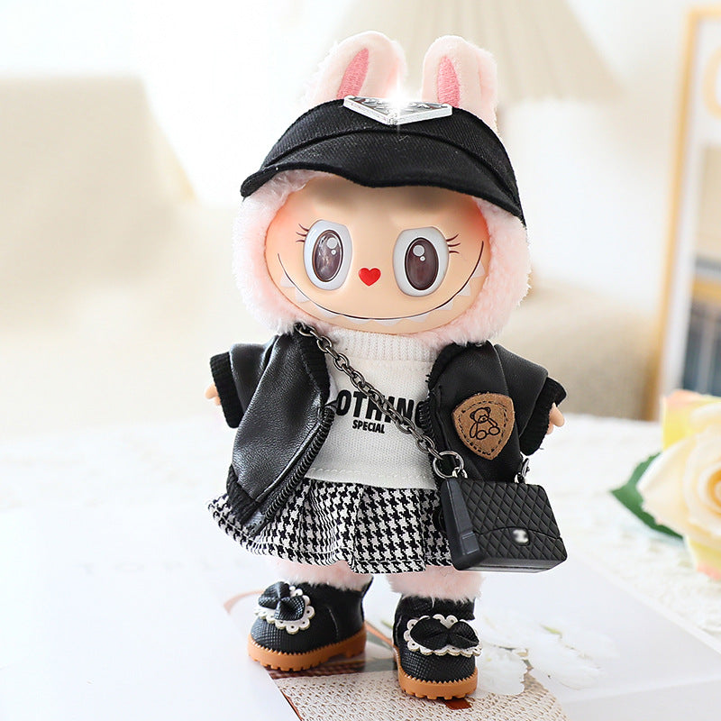 17cm labubu doll coat generation 2 labubu sitting party for leather jacket coat skirt hat shoes
