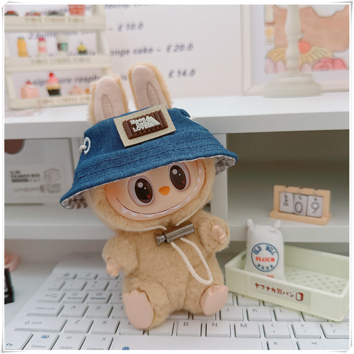 Labubu Doll Outfit - One Shoulder Cool Overalls & T-Shirt Set