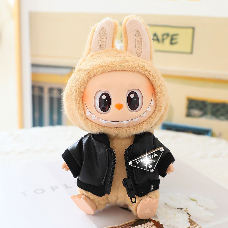 17cm labubu doll coat generation 2 labubu sitting party for leather jacket coat skirt hat shoes