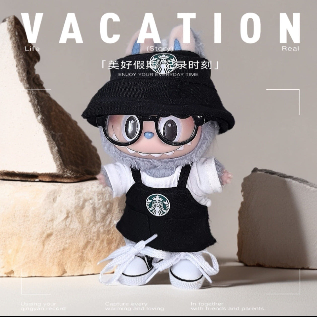 Labubu Doll Outfit - Star Bar Overalls Set with Accessories for 15-17cm Dolls