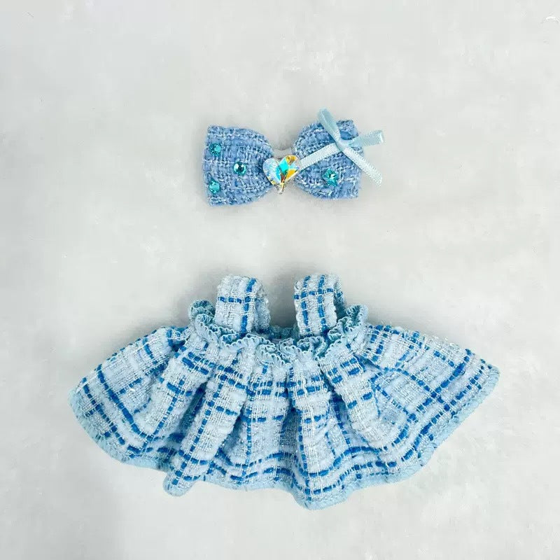 Labubu Doll Skirt Outfit with Bow and Hair Accessories - Yellow, Purple, Blue