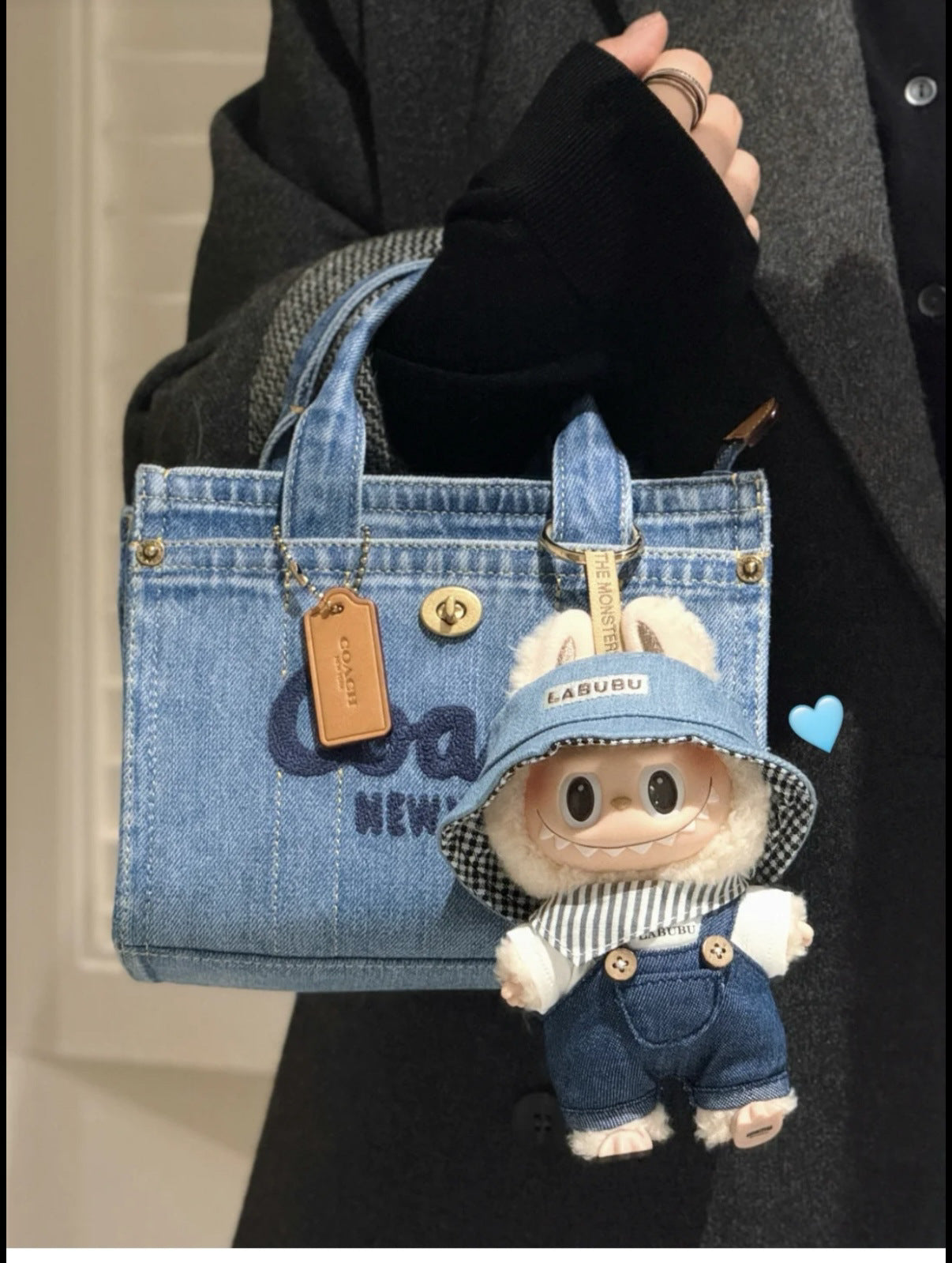 17cm Labubu Doll Outfit - Denim & Gray Suspender Suit Sets