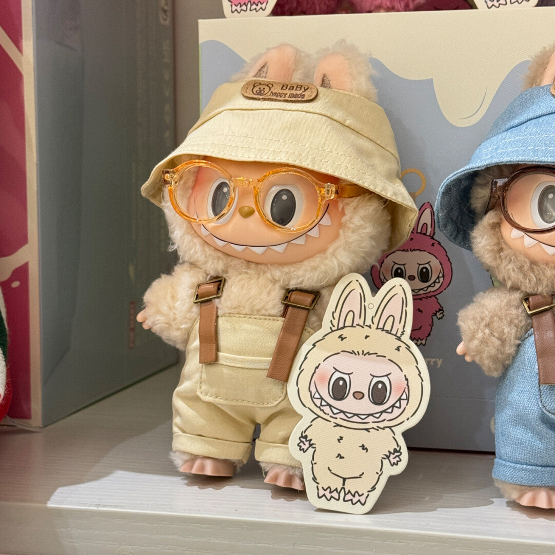 Labubu Doll Outfit Set - Overalls, Hat & Glasses for 15cm Vinyl Doll