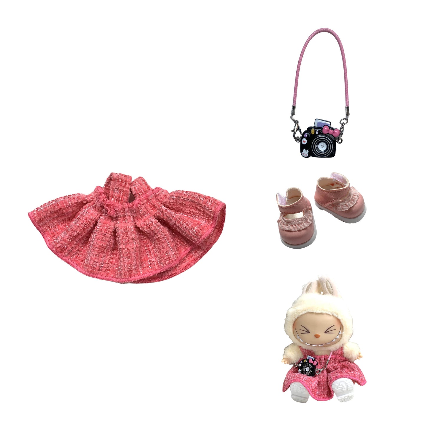 Labubu Doll Chanel Style Strap Dress Outfit for 15/17cm Dolls