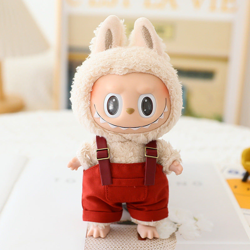 The first and second generation labubu sit party doll clothes the third generation cola vinyl blind box clothes fisherman hat suspenders pants suit