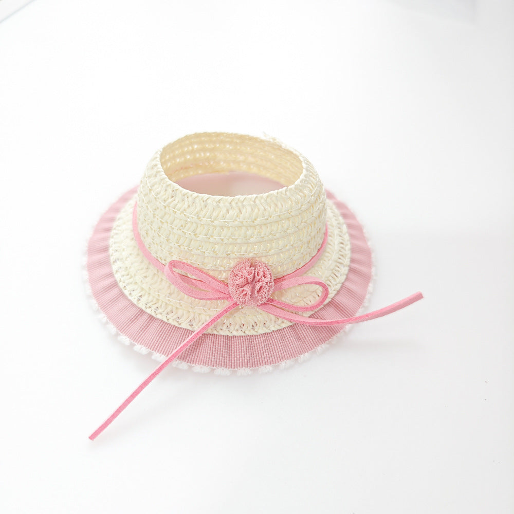 Labubu Doll Outfit - Pink, Purple, White Double Layer Gauze Skirt with Pearl Hair Accessories & Straw Hats